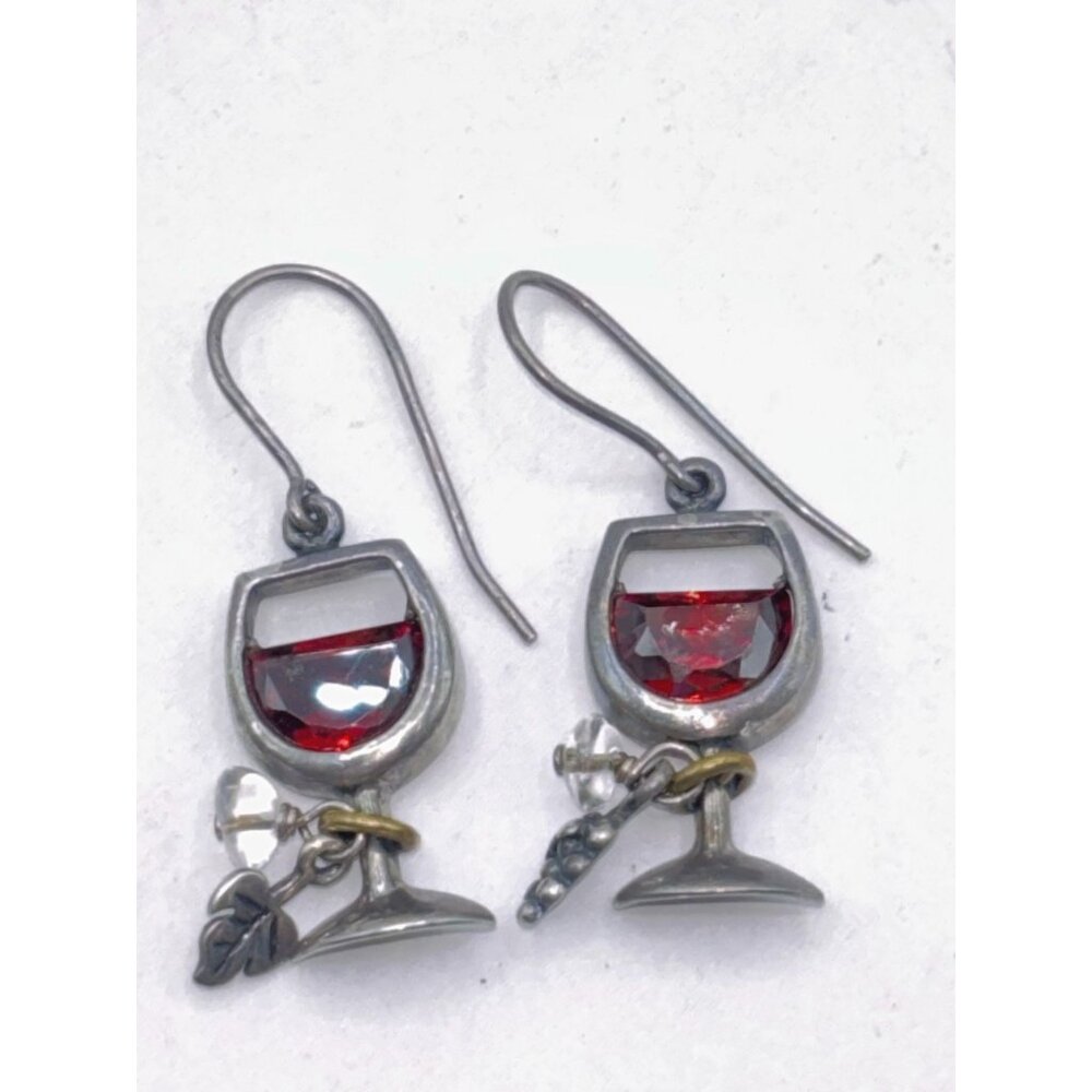 Silpada Sterling Silver 925 Earrings With Wine Glass & Charm Design